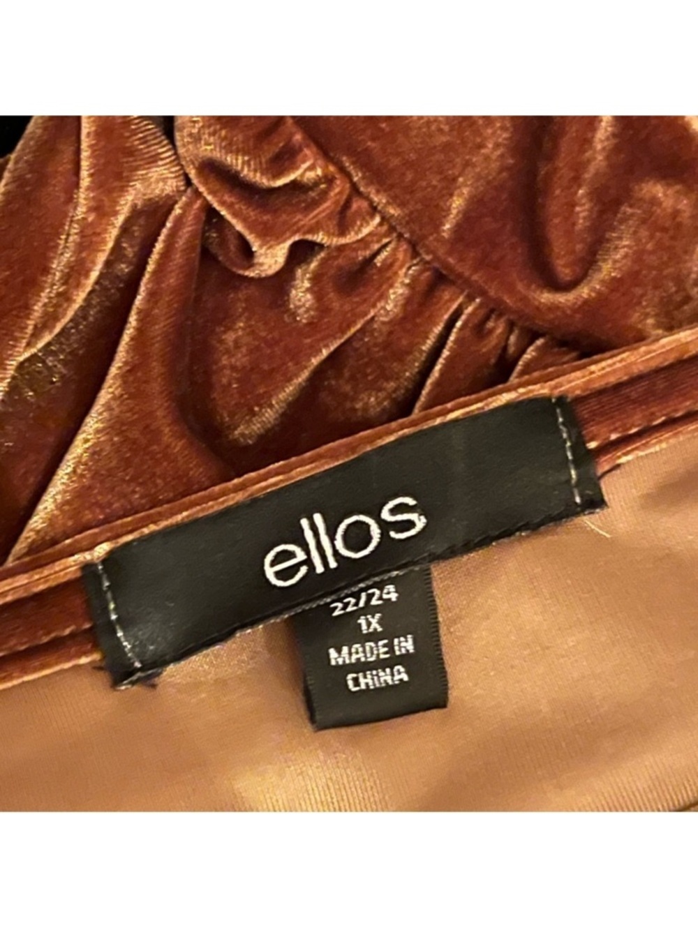 Ellos 1X Velour Top Bronze Brown Puff Sleeve Plus Size 22/24 Velvet Blouse - Picture 2 of 2
